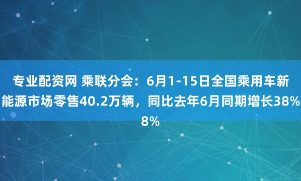 专业配资网 乘联分会：6月1-15日全国乘用车新能源市场零售40.2万辆，同比去年6月同期增长38%